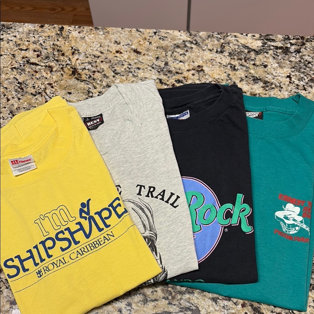 Lot of vintage single stitch t-shirts (4 Lg) Hard Rock, Royal Caribbean, others